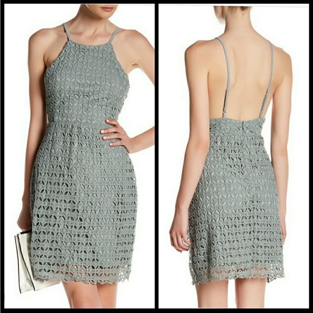 NEW ROMEO & JULIET dusty sage woven sleeveless crochet dress L